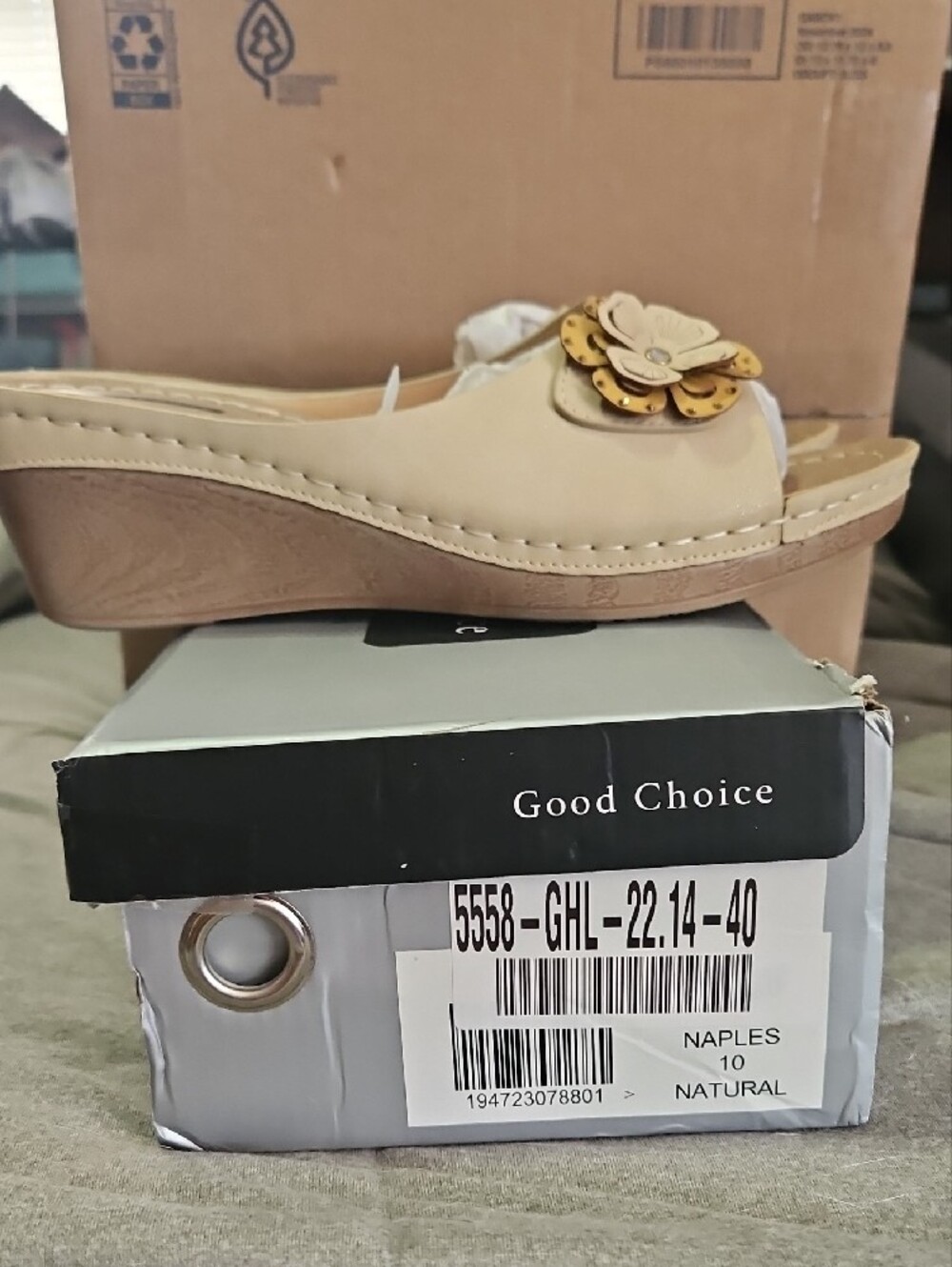 Good Choice Naples Natural Cream Women's Slip-On Mules with Floral Accent - Picture 3 of 5